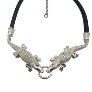 Signed Sergio Bustamante Sterling Silver Double Alligator Necklace Vintage Rare